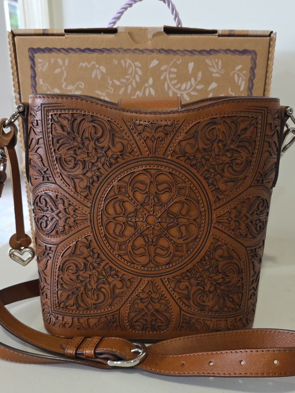 Brighton Ferrara LILLIAN Brown Medallion Leather Crossbody Purse Bag